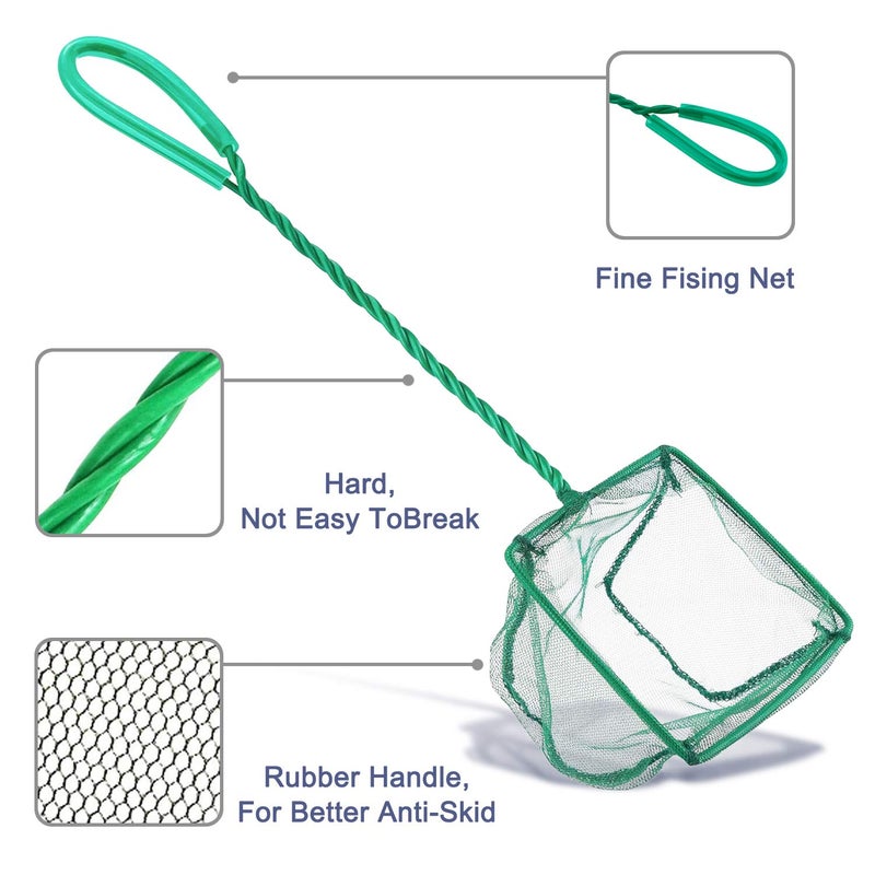 DSSPORT 2 Pack Aquarium Fish Nets, DSSPORT 4 Inch Small Mesh Fish Catch Nets with Plastic Handle Green (Pine Green) - Image 2